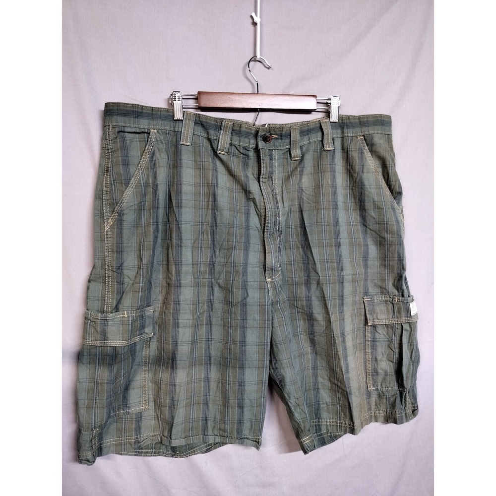 JNCO Tradition Cargo Shorts Mens 46 Green Plaid Cotton Baggy Y2K Skate Grunge